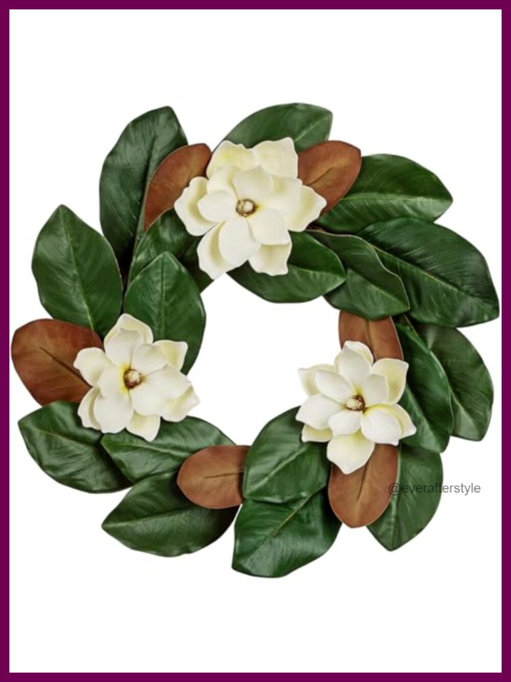 Artificial Magnolia Wreath 24 Inch Faux Floral Front Door Home Decor